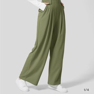 High Waisted Plicated Side Pocket Wide Leg Waffle Work Pants Petite Large